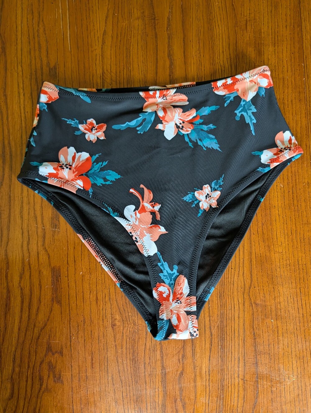 Cupshe High-Waisted Bikini Bottoms - Black Floral Print - Size Small - NWT